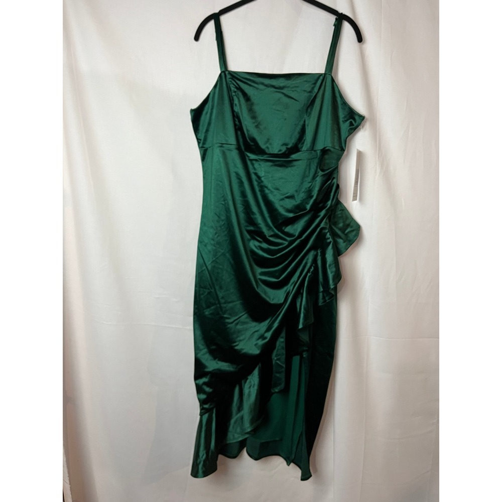 Emerald Sundae Dress Womens 18 Hunter Green Satin Ruched Asymmetrical GEPP4310 - Picture 2 of 10